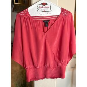 White House Black Market Silk Open Sleeve Butterfly Blouse Surplice Smocked Sm